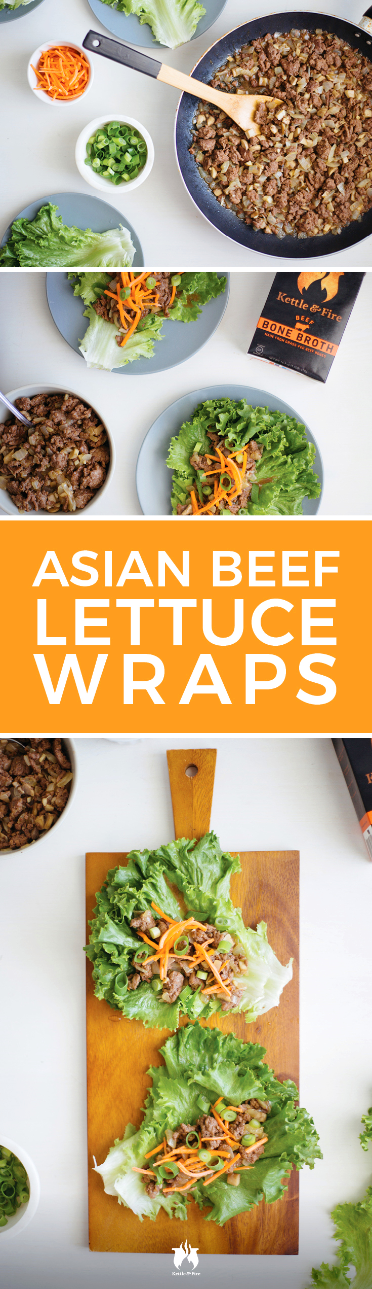 Refreshing lettuce wraps with a savory filling packed with flavor and nutrients from simmering in Kettle & Fire beef bone broth! It only takes 30 minutes.