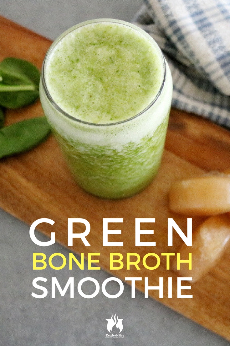 Breakfast will never be the same once you try this Green Bone Broth Smoothie recipe, a frothy cold green smoothie packed with fiber, protein, and collagen!