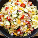 This Summer Vegetable Quinoa Salad with Kettle & Fire Chicken Bone Broth is tossed in a lemon vinaigrette and loaded with nutrients. It’s a quick and easy recipe for summer picnics or potluck dinners!