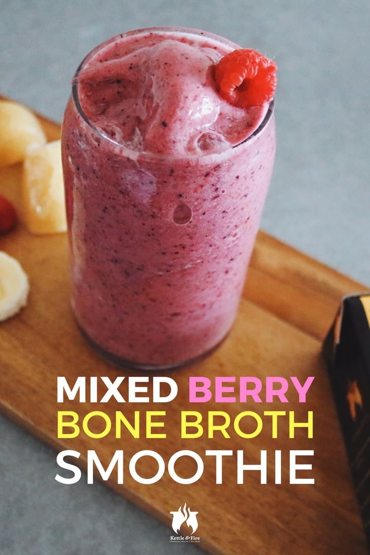 Blend and enjoy this mixed berry bone broth smoothie, a fruity, bone broth-fortified treat for your skin and body!