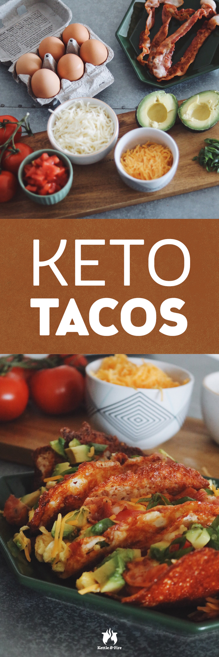 Scrambled eggs, avocado, tomato and bacon filled in warm and crunchy mozzarella shells, these keto tacos are are guaranteed to wake up your taste buds.