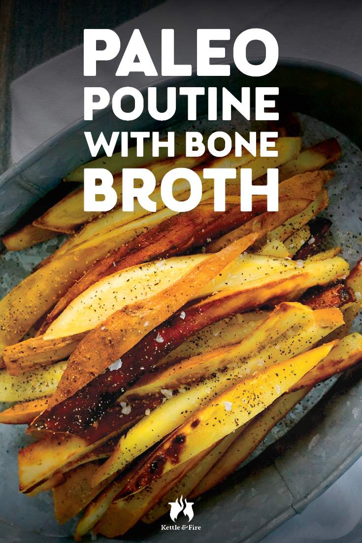 Healthy and decadent mixture of sweet potatoes cooked in beef tallow, then served with bone broth brown gravy, this Paleo poutine is sure to satisfy.