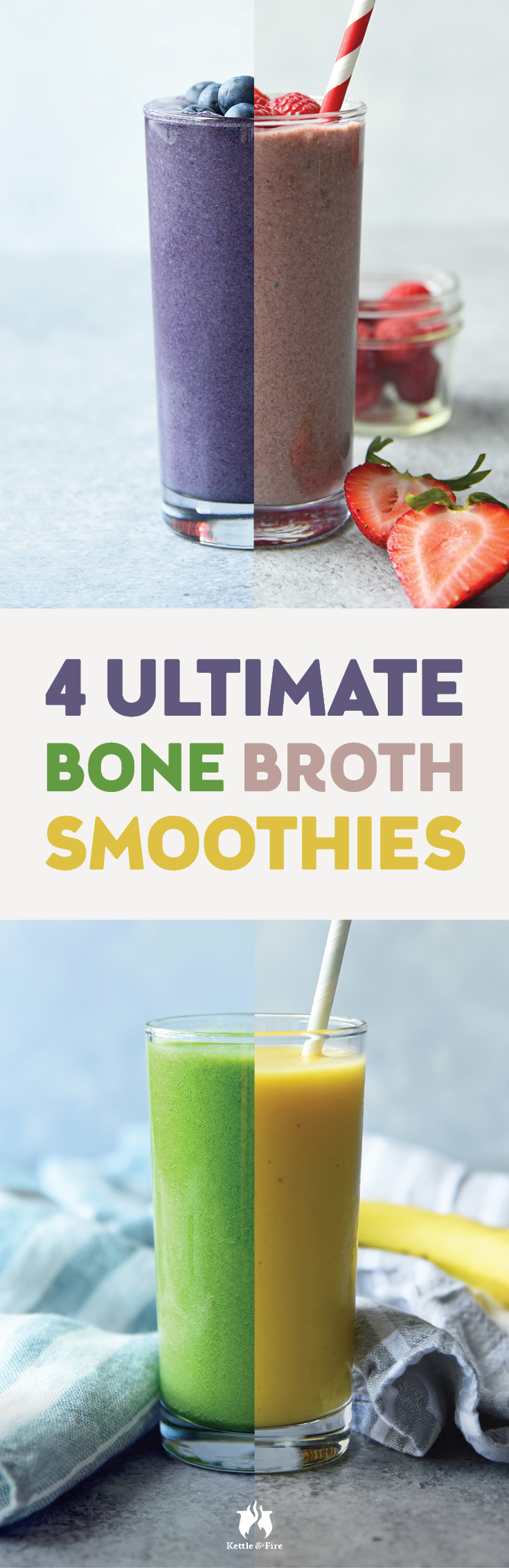 Keep up your healthy bone broth intake during the summer months with these 4 ultimate bone broth smoothies. Recipe video included!