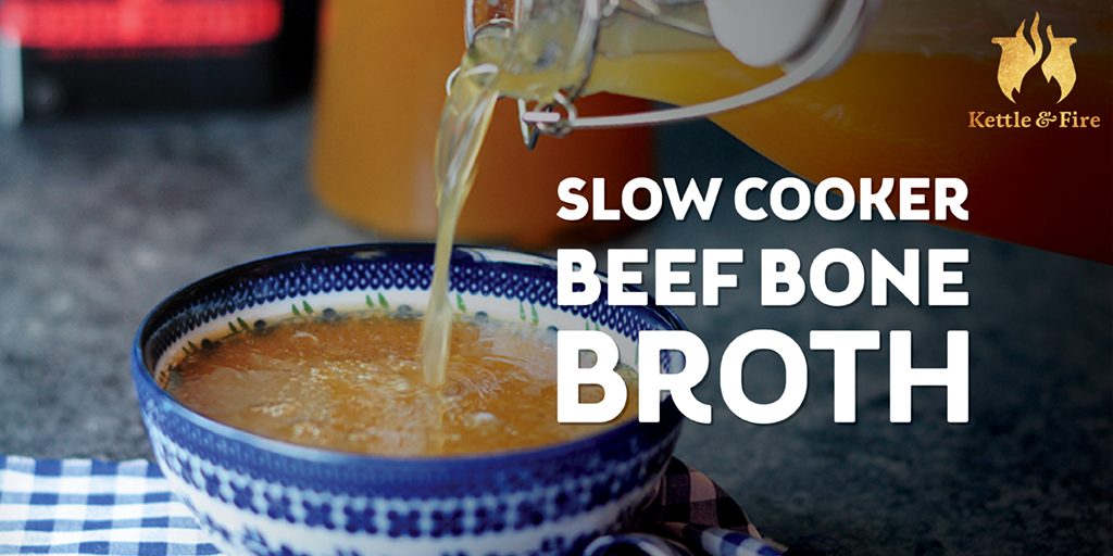 Slow Cooker Beef Bone Broth_cover Here’s Kettle & Fire tried and true slow cooker beef bone broth recipe using high-quality, grass-fed bones for the ultimate nutrient-rich bone broth.