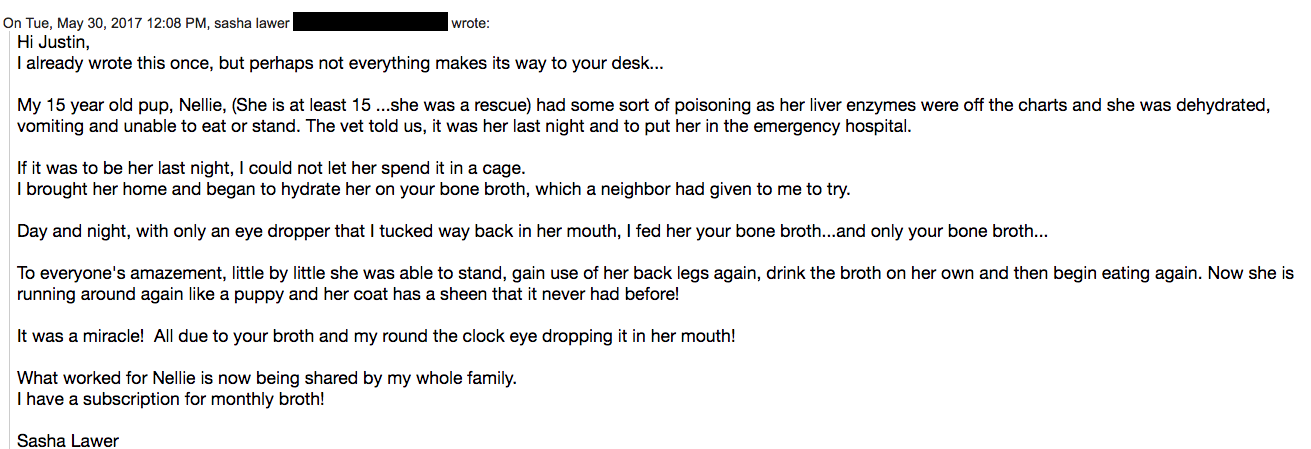 Email from customer Sasha