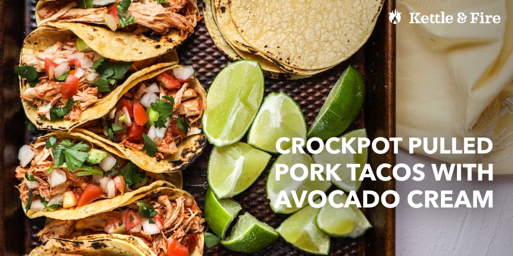 Crockpot Pulled Pork Tacos with Avocado Cream