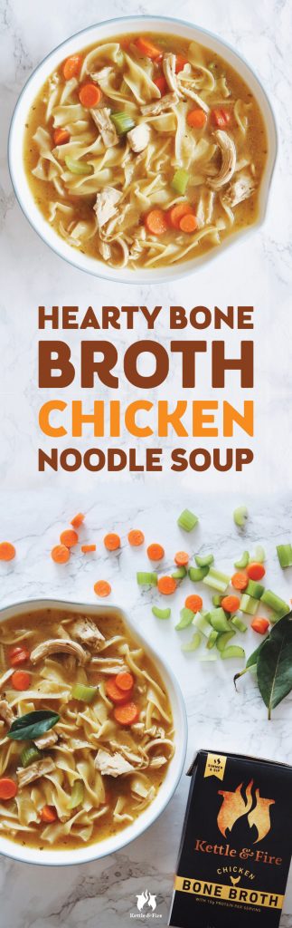 We've upgraded the nutritional value of classic chicken noodle soup with the addition of collagen rich bone broth, instead of regular broth or stock.