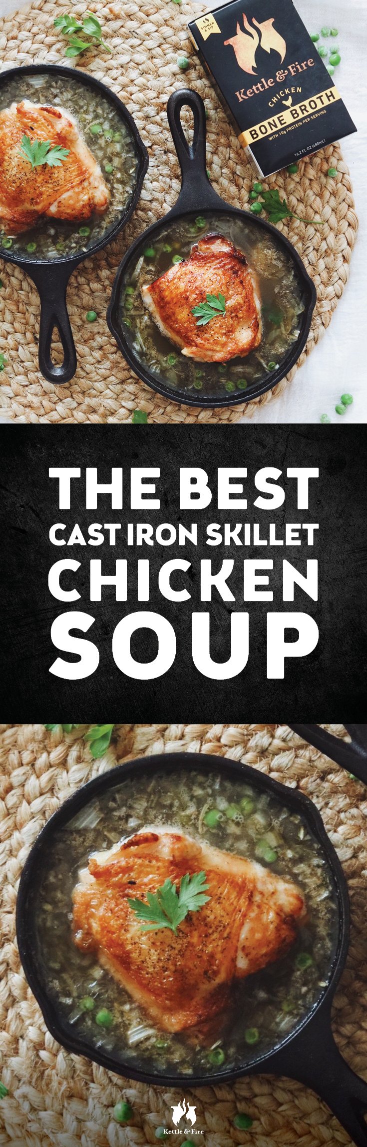 This cast iron skillet chicken soup is packed with flavor and nutrition from chicken bone broth, and herbs such as parsley, garlic, onion, and black pepper. 