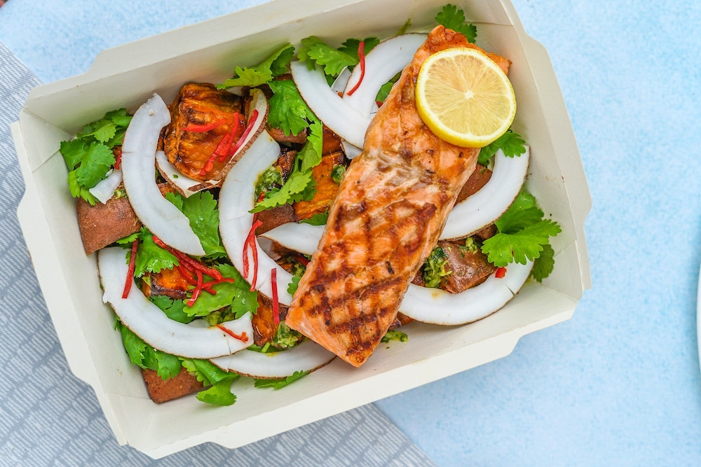 baked salmon and other foods with Omega-3 fats