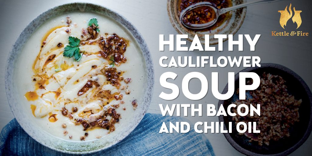 Healthy Cauliflower Soup with Bacon and Chili Oil cover Healthy Cauliflower Soup with Bacon and Chili Oil cover