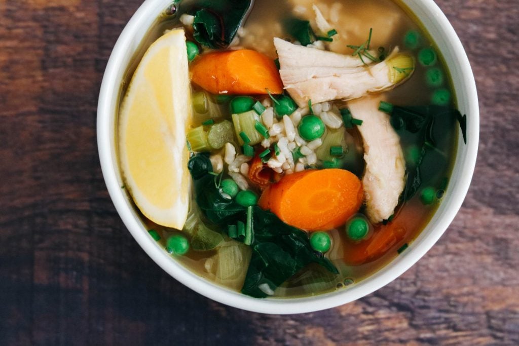 healthy chicken soup with organic bone broth