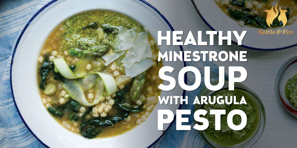 Healthy minestrone soup with arugula pesto cover Healthy Minestrone Soup