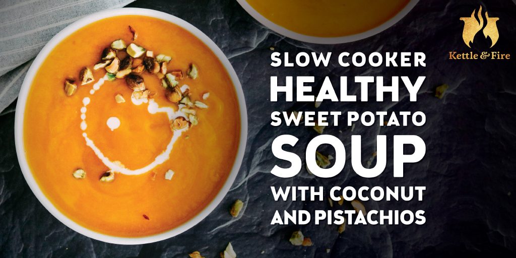 Slow Cooker Healthy Sweet Potato Soup with Coconut and Pistachio cover Healthy Sweet Potato Soup
