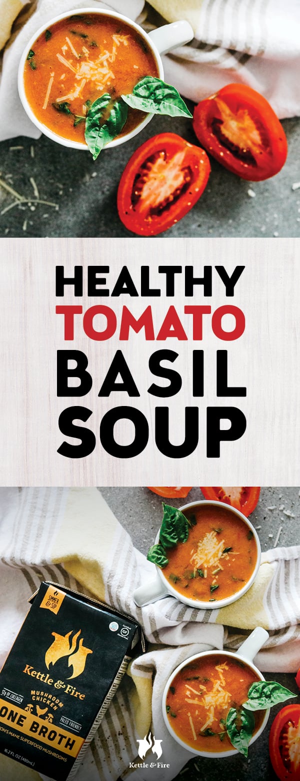Nothing says home like a warm bowl of creamy tomato soup topped with cheddar cheese on a cold winter day. This healthy tomato basil soup recipe harkens back to those days while also satisfying your adult taste buds and offering fresher, healthier ingredients.