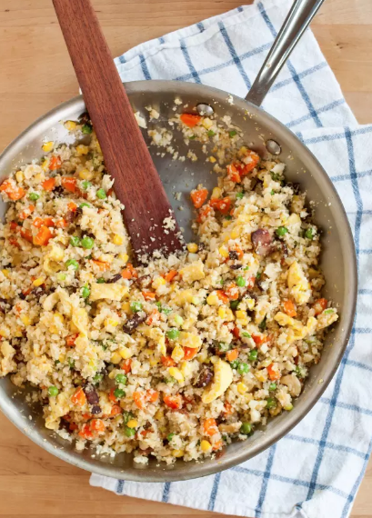 cauliflower rice in a skillet