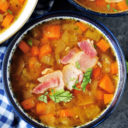 This slow-cooker split pea soup is loaded with vegetables, fiber, and flavor. Only ten minutes of prep time, fewer than ten ingredients, and it’s gluten-free.