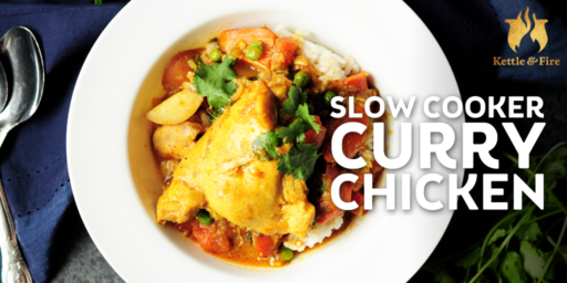This slow-cooker curry chicken is made with juicy chicken thighs in a mild curry sauce, then slow-cooked with spices, fresh veggies, and coconut milk.