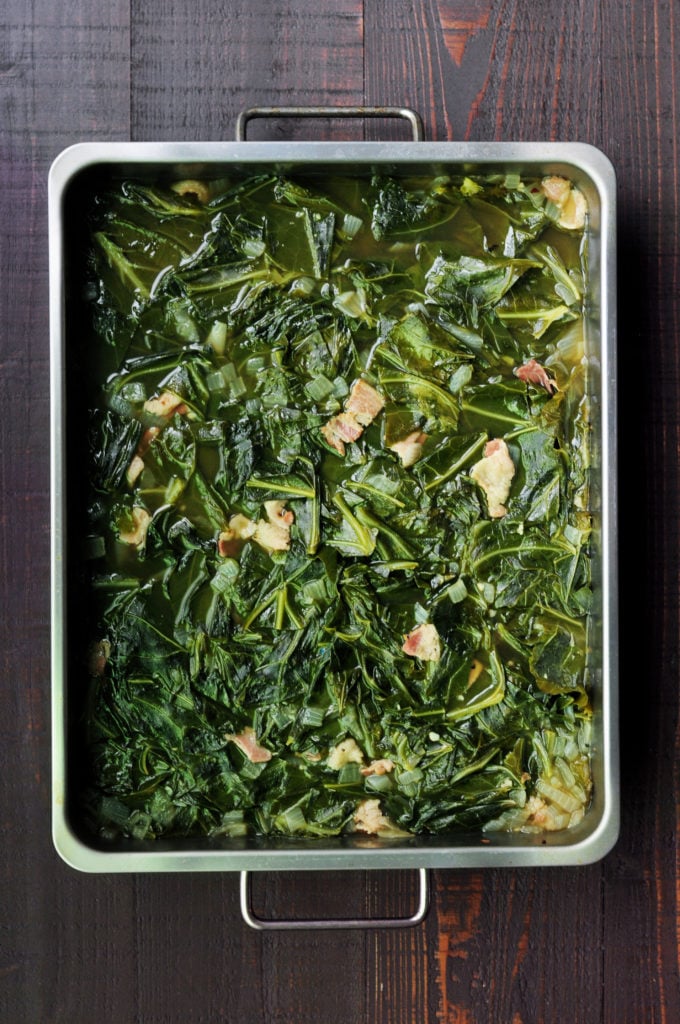 These southern collard greens are juicy, flavorful, and delicious. Cooked to tender perfection with bone broth, southern-style comfort food just got healthier.