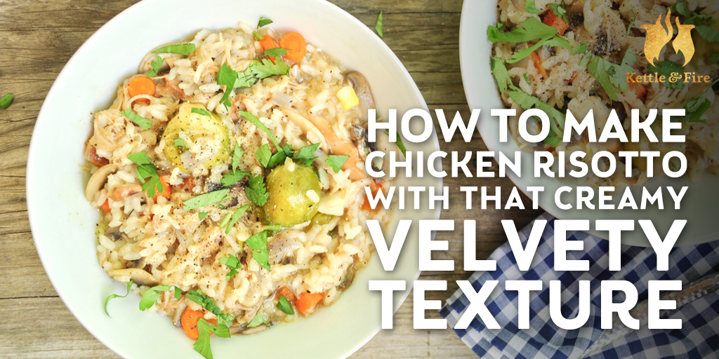Chicken Mushroom Risotto Make a savory, rich, and velvety chicken risotto in seven simple steps. Gluten-free. Ready in forty minutes.