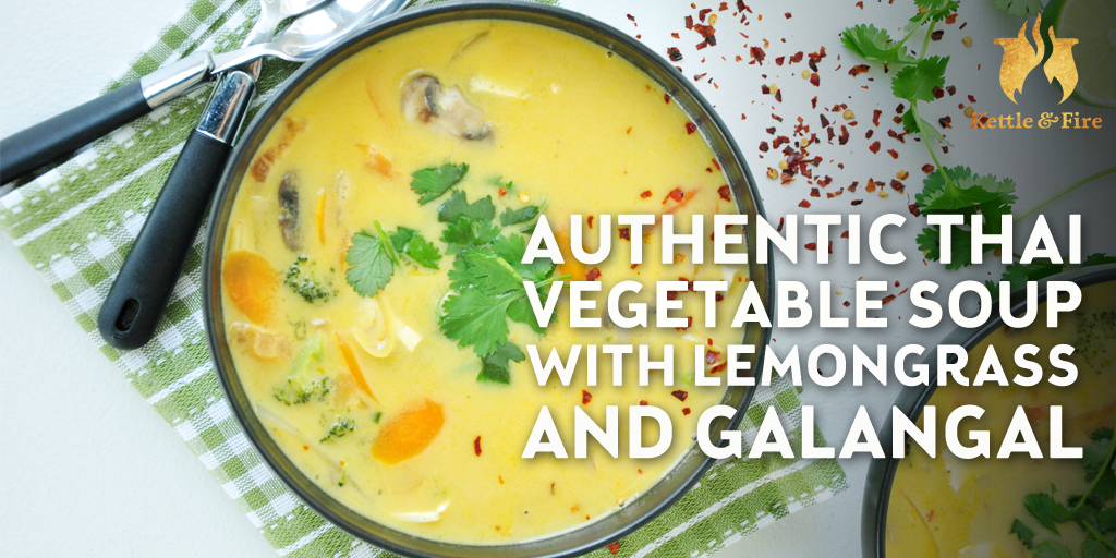 Thai Vegetable Soup This thai vegetable soup is light, simple, and authentic with a creamy coconut milk base, fresh vegetables, lemongrass and Asian spices. Ready in 30 minutes.