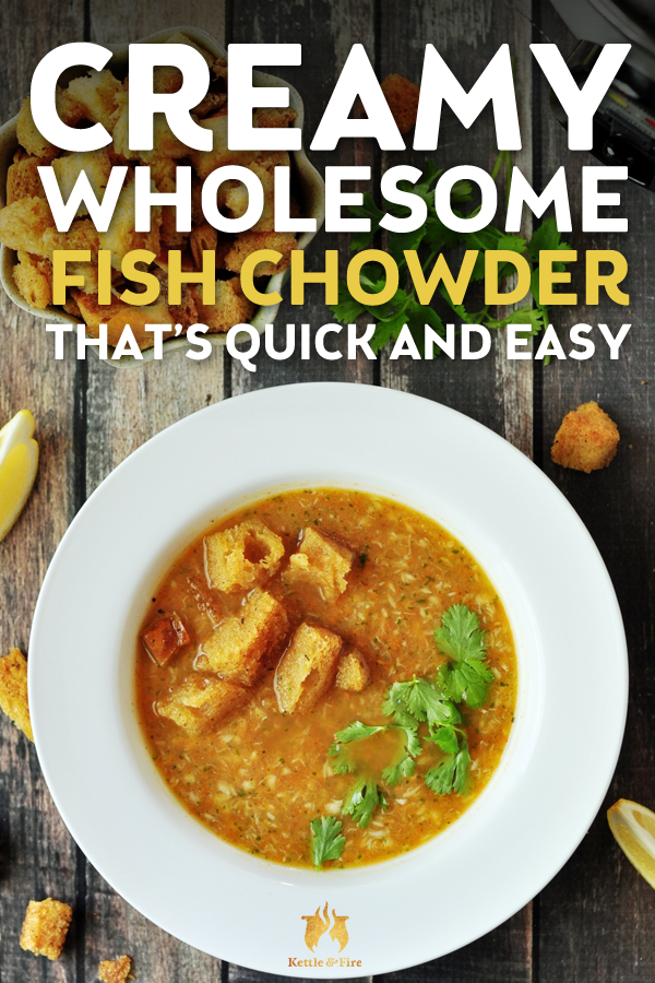 Learn how to make a creamy, wholesome fish chowder with bone broth in five simple steps. Only nine simple ingredients, six generous portions, ready in 45.