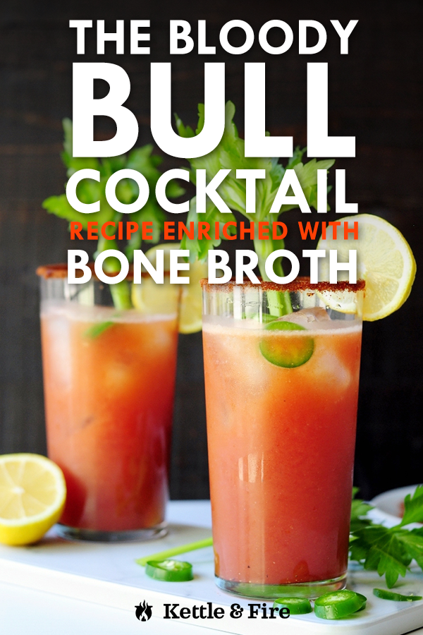 Try this bloody bull recipe for an upgraded umami cocktail experience. Made with bone broth, tomato juice, and vodka: it’s a “healthy” twist on a bloody mary.