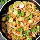 This shrimp quinoa salad is fresh and filling. Made with seasoned tuna steak, cooked shrimp, and a lemon dressing, it’s just as addictive as it is nutritious.